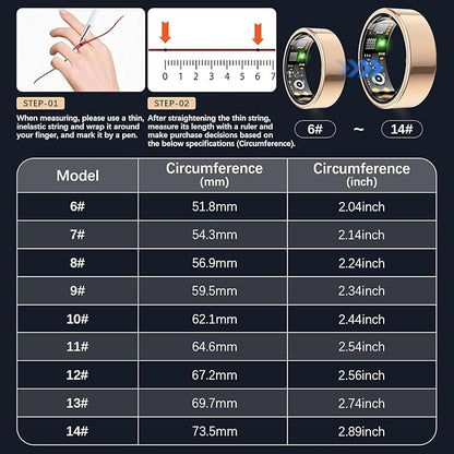 Smart Health Ring for Women Men, Fitness Tracker Ring with Heart Rate, Blood Oxygen, Sleep Tracker, Step Tracker, No Subscription Fee, IP68 Waterproof Smart Ring for iphone & Android (Rose Gold, 11#)