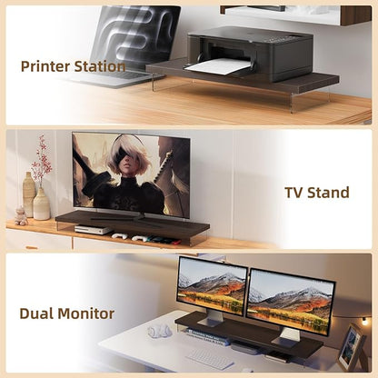 Dual Monitor Stand Riser, 40" Large Computer Monitor Stands for 2 Monitors, Wooden Desktop Organizer Shelf for Office Desk Computer, Laptop, TV, Monitor, Printer