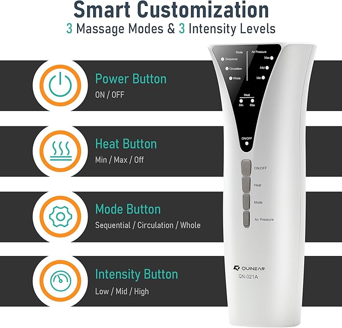 QUINEAR Leg Massager with Heat and Air Compression,Foot and Calf Massager for Circulation and Pain,Compression Boots with 3modes and 3 Intensities,Gift for Dad Mom