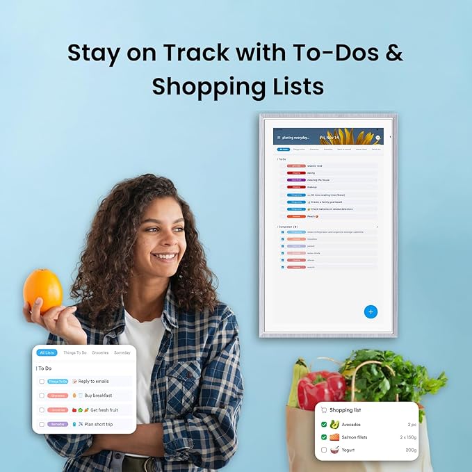ApoloSign 21.5" Digital Calendar: Dual Mode Calendars with Google Play & Multi-calendar Sync, Electronic Planner & Chore Chart, Smart Touchscreen, Interactive Display for Family Schedules (Gray Wood, 21.5-inch)