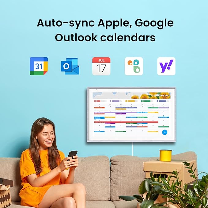 ApoloSign 21.5" Digital Calendar: Dual Mode Calendars with Google Play & Multi-calendar Sync, Electronic Planner & Chore Chart, Smart Touchscreen, Interactive Display for Family Schedules (Gray Wood, 21.5-inch)