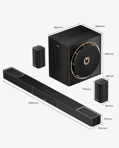 ULTIMEA Skywave X50 5.1.4ch Wireless Surround Sound System for TV, 760W Professional Sound Bar w/Dolby Atmos, 2 Wireless Surround Speakers & 8" Subwoofer, GaN Amplifier, 4K HDR Pass-Through, HDMI eARC