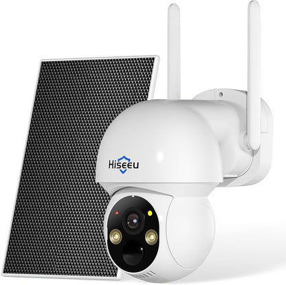 Hiseeu Solar Wireless Security Camera Outdoor, 2.4G & 5G WiFi,Color Night Vision, 360° View, Pan & Tilt, 100% Wire-Free Add on Cam Compatible with 100% Wireless Home Security Camera System