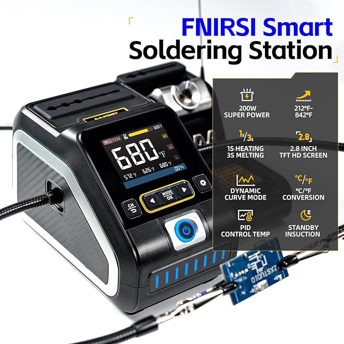 FNIRSI DWS-200 200W 210 Precision Digital Soldering Station Kit with 3 F210 Soldering Iron Tips and 2 Helping Hands, Temp Value & Curve Mode, 3 Temperature Storage, Full-Color Display