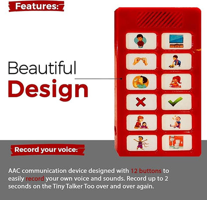Tiny Talker Too - Special Supplies AAC Communication Device for Non-Verbal | Ideal for Children, Adults, Caregivers and Aid for Stroke Victims | Communication Board | Acc Device for Autism - 12 Button