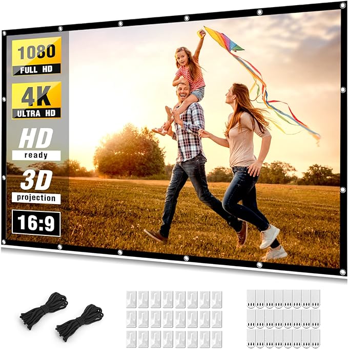 Projector Screen 150 inch, Taotique 4K Movie Projector Screen 16:9 HD Foldable and Portable Anti-Crease Indoor Outdoor Projection Double Sided Video Projector Screen for Home, Party, Office, Classroom