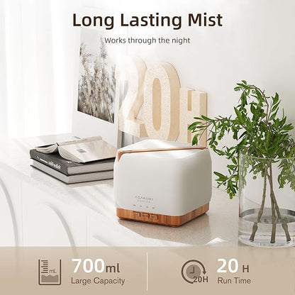 ASAKUKI 700 ml Premium Essential Oil Diffuser, 5 in 1 Ultrasonic Aromatherapy Fragrant Oil Vaporizer Humidifier, Timer and Auto-Off Safety Switch, 7 LED Light Colors
