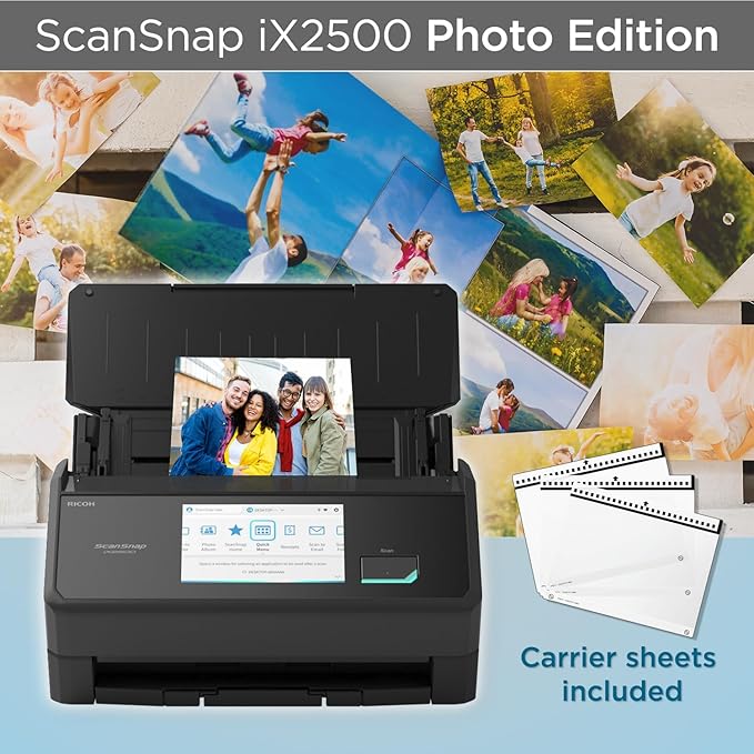 ScanSnap iX2500 Photo Edition Wireless or USB High-Speed Cloud Enabled Photo, Document & Receipt Scanner with Large 5" Touchscreen for Mac or PC, Black