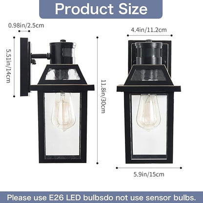 Motion Sensor Outdoor Wall Lights, Porch Light Outdoor 3 Lighting Modes, Dusk to Dawn Exterior Light Fixture, Waterproof, Outside Lights for House Front Door Patio Garage 1 Pack (Black)