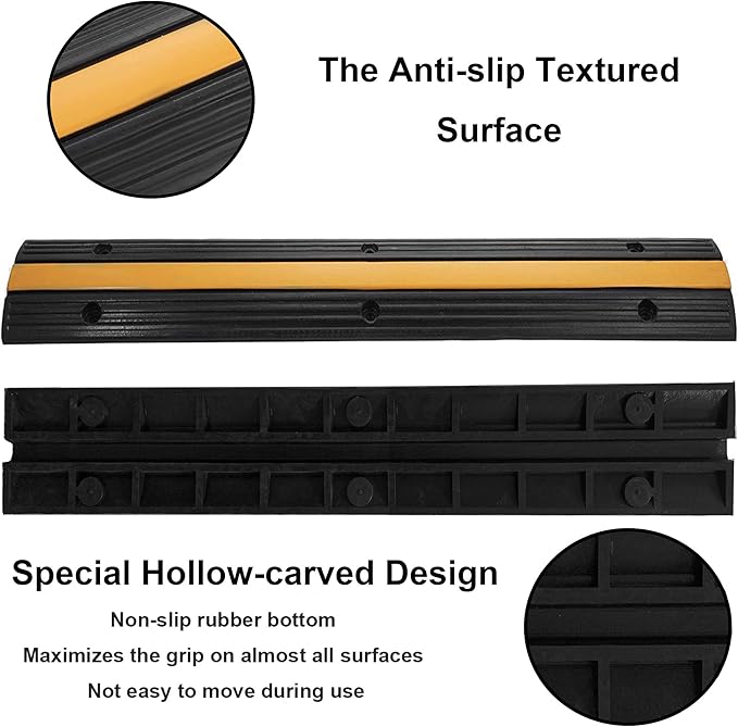 Reliancer 4 Pack 1-Channel Rubber Cable Protector Ramp Traffic Speed Bump 18000lbs Capacity Heavy Duty Cable Protective Cover Ramp Driveway Hose Cord Track Protector Wires Concealer for Garage Parking