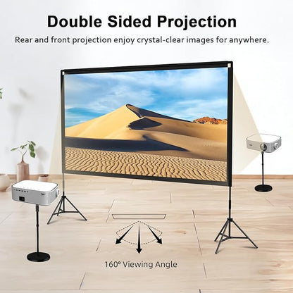 Projector Screen with Stand, Wootfairy 120 inch Portable and Foldable Indoor Outdoor Projection Screen 16:9 4K HD Rear Front Wrinkle-Free Movie Screen with Carry Bag for Home Theater Backyard Cinema