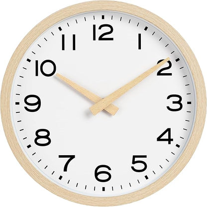 AKCISOT Wall Clock 12 Inch,Boho Office Wall Clocks Battery Operated Non Ticking,Silent Modern Clock Decorative for Kitchen,Bedroom,Living Room,Classroom(Wood Grain)