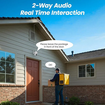 2K Cameras for Home Security-2.4G WiFi Outdoor Camera Wireless Solar/Battery Powered with solar panel, 360° Viewing, AI Human Detection, Color Night Vision, with SD Storage, Works with Alexa(2 Pack)