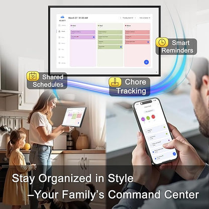 10.1 Inch Smart Digital Calendar & Chore Chart Full HD Touchscreen Display WiFi Sync Electronic Planner for Family Schedules Includes Desk Stand Streamline Home Organization Gift for mother mom women