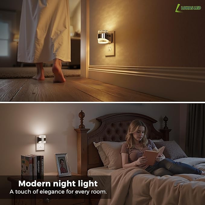 L LOHAS LED 2 Pack 3CCT Night Lights Plug into Wall, 3000K/4000k/5000K Adjustable Color Temperature Night Light,Bubble Nightlight with Dusk to Dawn Sensor for Rooms Bathroom Hallway