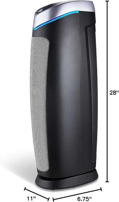 GermGuardian 5-In-1 HEPA Air Purifier for Home, Large Rooms Up To 915 Sq. Ft. with HEPA Pet Air Filter, UV-C Light & Odor Reduction, AC5250PT, 28" Tower, Gray