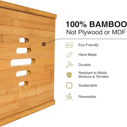 Sound Town DIY Solid Carbonized Bamboo Slanted 16U Studio Rack (8U Top + 8U Lower), with 2U Bottom Storage, Slide-Out Tray, Caster, For Recording Room, Home Studio (STBR-ST16T)