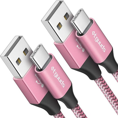 etguuds USB A to USB C Cable 4ft, 2-Pack, 3A Fast Charging Type C Charger Cord for iPhone 17 16 15 Pro Max 16e 17 Air, Samsung Galaxy S25 S24 S23 S22 S21 S20 A17 A16 A56 A55 Flip Fold, Pink