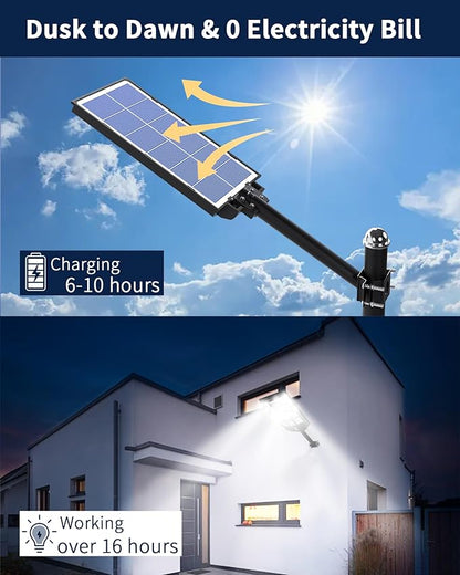 Ofuray Of-5600W Solar Street Lights Outdoor,560000Lm Solar Security Flood Lights Parking Lot Lights Commercial Dusk to Dawn, 6500k Waterproof Led with Remote Control Motion for Street,Court,Barn