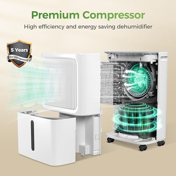 2,500 Sq Ft Home Dehumidifier with Drain Hose, 55 OZ Water Tank, 24 Hr Timer, 34 Pints High Efficiency Compressor for Basement, Bedrooms, Bathrooms and Laundry Rooms