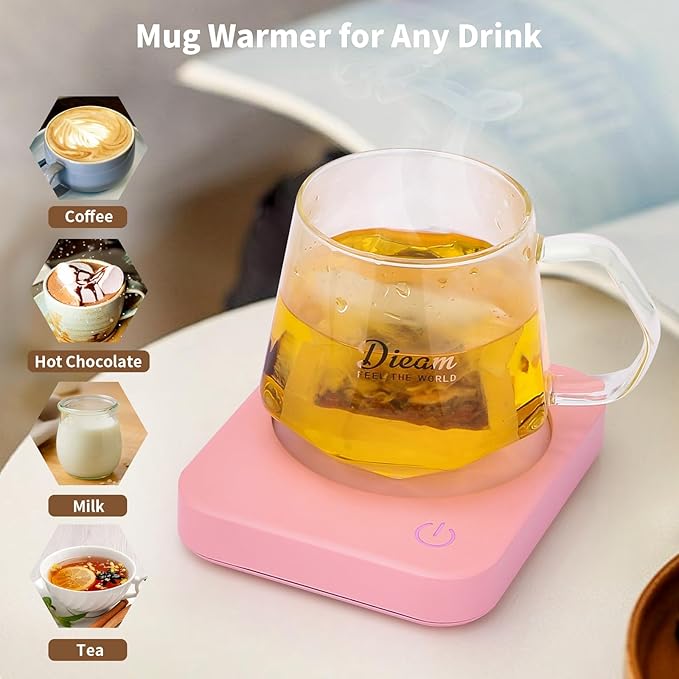 VOBAGA Mug Warmer & Coffee Mug Warmer with 4 Hours Auto Shut-Off, Coffee Warmer Plate for Office Home Desk Use with 3 Temperature Settings, Cup Warmer for Cocoa, Tea, Milk, Water, Coffee Gifts(No Cup)