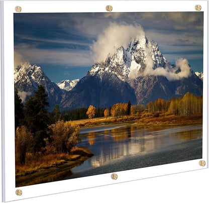 Kalami 16x20 Clear Acrylic Wall Mount Picture Frame Self Adhesive, No Drill Holes Floating Frameless Large Photo Frame for Paintings Portrait Landscape Poster or Other Artworks