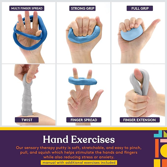 Special Supplies Therapy Putty for Kids and Adults - Resistive Hand Exercise Stress Relief Therapy Putty Kit, Set of 4 Strengths, Three Ounces of Each Putty (Ocean Colors)