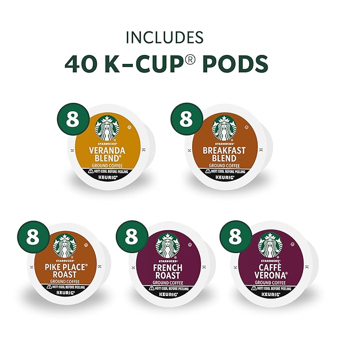 Starbucks K-Cup Coffee Pods, Starbucks Blonde, Medium and Dark Roast Hot or Iced Coffee, Variety Pack, 40 Keurig Pods
