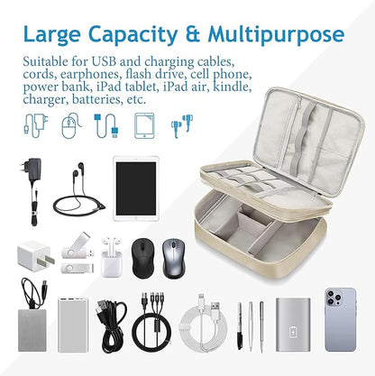 Electronics Travel Organizer, Double Layer Cable Organizer Bag Waterproof Electronics Accessories Storage Bag for Charger, Phone, Power Bank, Hard Drive, Cord, Tablet