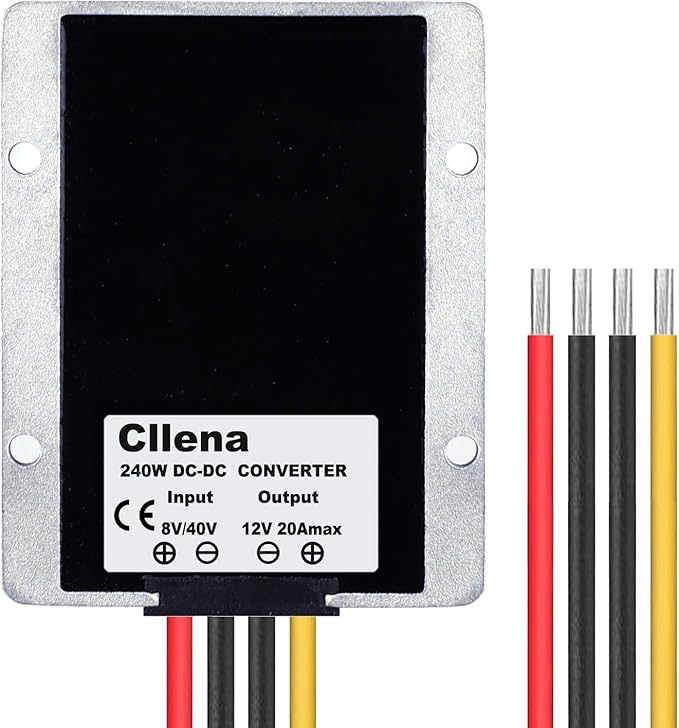 Cllena DC 8V-40V to 12V 20A Automatic Buck Boost Converter Step Down/Up Regulator Voltage Reducer Converter Waterproof Regulated DC Power Supply for Golf Cart Club Car LED Light