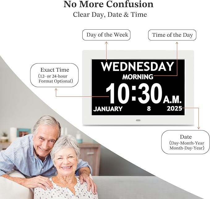 10.1'' Digital Clock, 1280*800p HD Extra Large Display, Dementia Clock For Seniors, 10 Reminders & 6 Alarms, Auto Dimming & DST, Remote Control, Digital Clock With Date, Time, Day Of Week, White