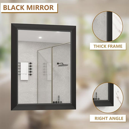 SMIROR Matte Black Bathroom Mirror for Over Sink 28x 32 inch, Metal Thick Frame Rectangle Vanity Mirror for Wall, Anti-Rust, Horizontally or Vertically Mounted