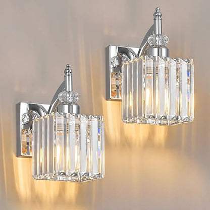 BBLLWJ Modern Wall Sconces Set of Two Chrome Wall Sconces Indoor Wall Lamp Crystal Wall Light Wall Mounted Room Sconce Wall Lighting Bathroom Vanity Light Fixtures