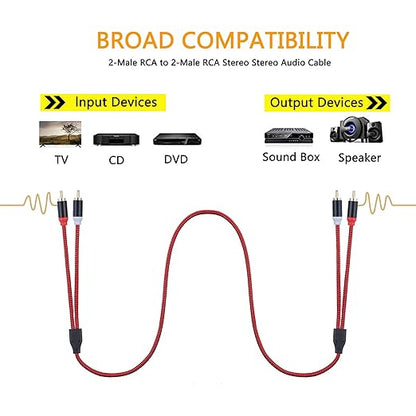 RCA Cable 30Ft,2Rca Male to 2-Rca Male Audio Stereo Subwoofer Cable [Hi-Fi Sound] Nylon-Braided Auxiliary Audio Cord for Home Theater, HDTV, Amplifiers, Hi-Fi Systems,Speakers and etc(30Ft/10M)