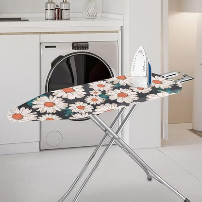 ZCFYGDX Breathable Ironing Board Cover,Resist Scorch Polyester & Staining,Wear & Soil Resistant Covers, Easy Installation 3 Fasteners,Elastic Edges (15 x 48 inch) Oil Painting White Daisy Print