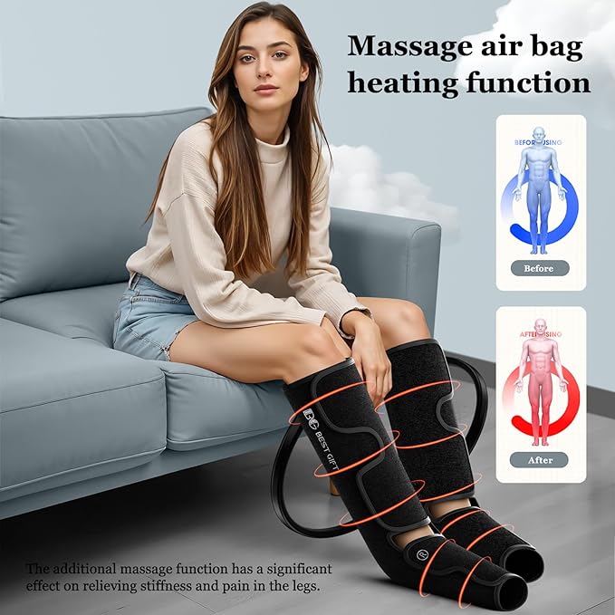 Gifts for Dad Mom Men Women Christmas Mothers Day, Fathers Day, Air Compression Massager with Heat for Foot, Leg, Calf, Thigh, Knee, Helpful for Vericose Veins, Muscle Fatigue, Cramps, Swelling, Edema