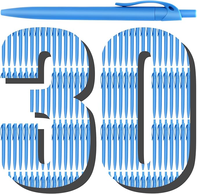 Aozora Pens Bulk 30 Pack Blue Click Pen No Bleed Wholesale Retractable Ballpoint Pens Medium Point,Smooth Ink Pen for Journaling School Office Supplies 1.0MM Blue Ink