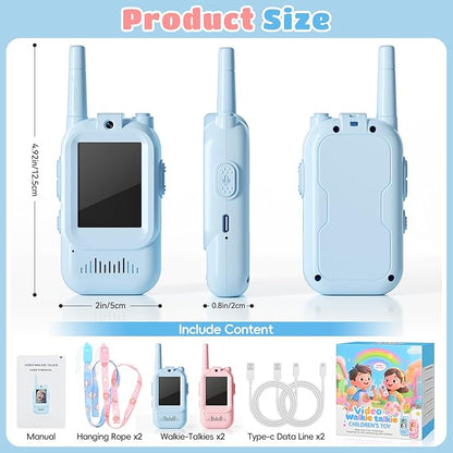Video Walkie Talkies for Kids – Kids Walkie Talkies 2 Pack with Voice Changer, 1000 Feet Range, Fun Toys for Indoor Play, Camping, Hiking, Travel – Birthday for Boys and Girls Ages 3-10