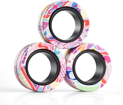Magnetic Rings Fidget Toys for Adults,Fidget Spinner Rings for Anxiety Relief Therapy Toys for Teens Boy and Girl Ages 8-13,Gift for Kids Party Favors Stocking Stuffers,3pcs