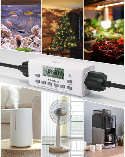 [2 Pack] NEARPOW Digital Timer For Lamp With Dual Outlets, Programmable Timer In Door, Outlet Timer For Lights,10 On/Off Programs, 24-Hour And 7-Day Programmable Electric Plug Timer,3 Prong, 15A/1875W