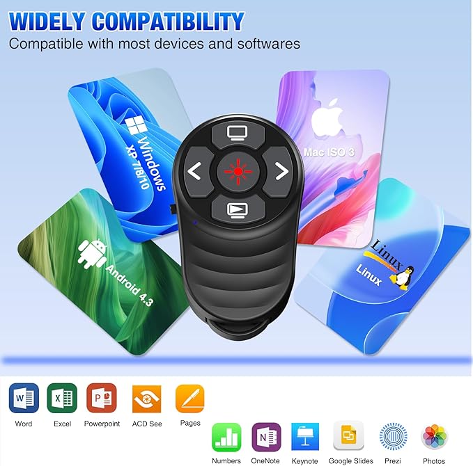 Rechargeable USB Type C Wireless Presentation Clicker, Finger Ring Clicker Powerpoint Clicker with Red Light & Volume Control, Wireless Presenter Remote Pointer for Slide MAC Computer PC Laptop