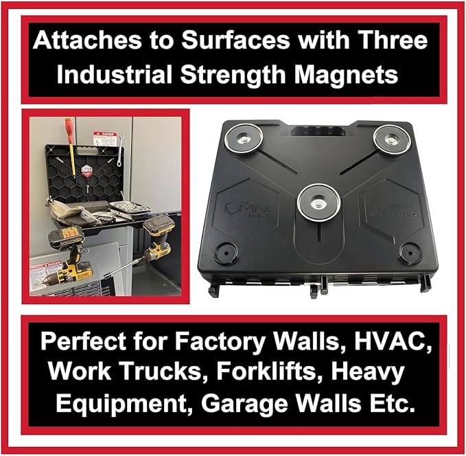 The OmniShelf Magnetic Portable Workstation + Toolbox, Computer & Laptop Stand, Multimeter Case, Utility Shelf w/ 40 lb Capacity, Hands Free Workstation Attaches to HVAC, Trucks & More (3 Count)