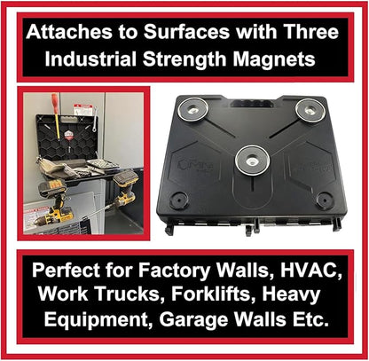 The OmniShelf Magnetic Portable Workstation + Toolbox, Computer & Laptop Stand, Multimeter Case, Utility Shelf w/ 40 lb Capacity, Hands Free Workstation Attaches to HVAC, Trucks & More (3 Count)