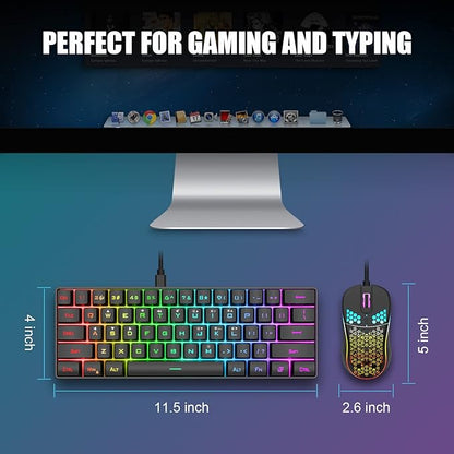 RedThunder 60% Gaming Keyboard and Mouse Combo, Ultra-Compact 61 Keys RGB Backlit Mini Keyboard, Lightweight 7200 DPI Honeycomb Optical, Wired Gaming Set for PC MAC PS5 Xbox Gamer(Black)