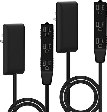 LIDER Flat-Face Outlet Extender with 3 Receptacles, Ultra-Thin Wall Plate Plug with Cord Extender and 3-Outlet Power Strip, 3ft Cord, LWE3-315-BK2P, ETL-Listed, Black, 2 Pack