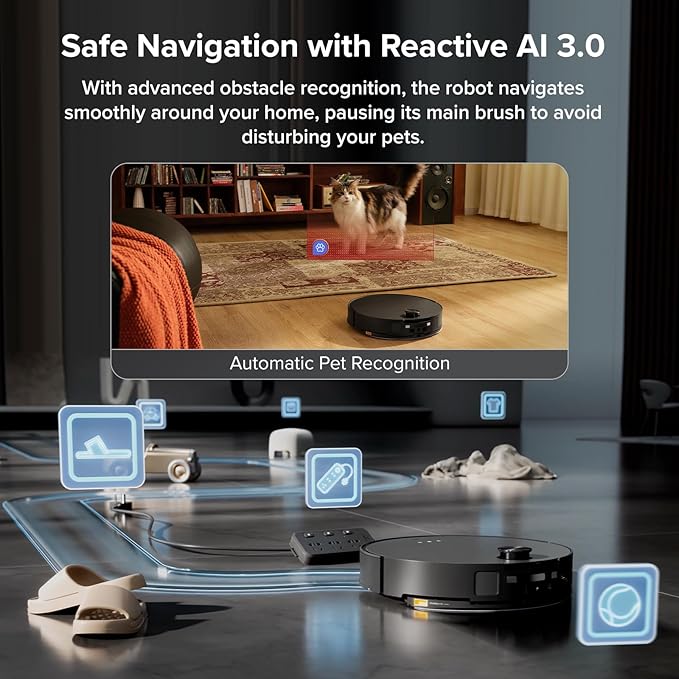 roborock Saros 10 with Refill & Drainage System Robot Vacuum and Mop, 22,000Pa Suction, AI Obstacle Avoidance, 3.14-inch Ultra Thin, Intelligent Dirt Detection, Zero Tangling Main Brush, Hot Water Mop