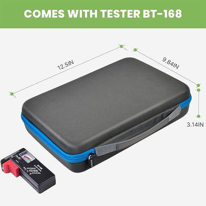 Battery Organizer Storage Holder Case Box with Tester Checker BT-168. Holds 225 Batteries AA AAA C D Cell 9V 3V Lithium (Blue)