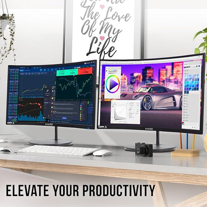 Kado Dual Monitor Setup - 2-Pack 24" Curved 1920x1080 Computer Monitor 1500R 75Hz VESA Mount HDMI Office Gaming Hybrid Built-in Speakers (C24X Dual Series)