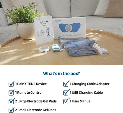 Soterix Medical PainX TENS Wireless Tens Unit Muscle Stimulator with EMS - FSA Tens Unit for Back Pain, Knee, Neck and Face with USB Rechargeable Device and Remote, Designed in USA, 4 Electrode Pads