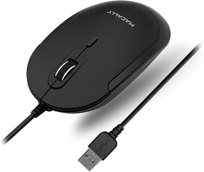 Macally Computer Mouse Wired, Silent USB Mice - Slim & Compact USB for Apple Mac or Windows PC Laptop/Desktop - Designed with Optical Sensor & DPI Switch - Simple - Black